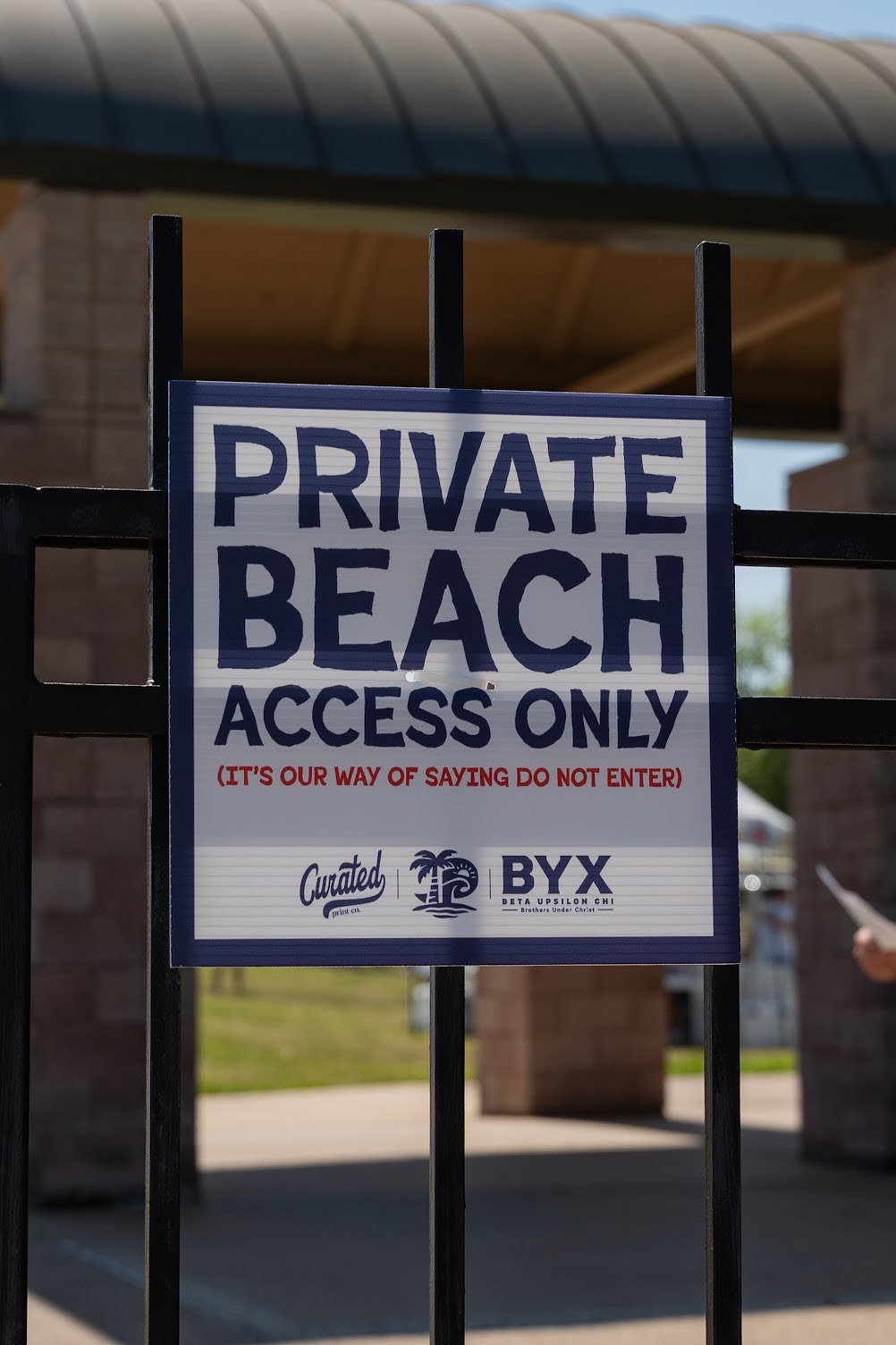 Private beach access only panel on the fence line